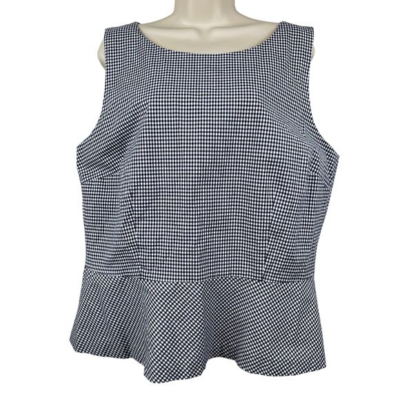 Talbots Blouse Top Sleeveless Gingham Check Plaid Peplum Size 18 Nautical - Picture 1 of 10